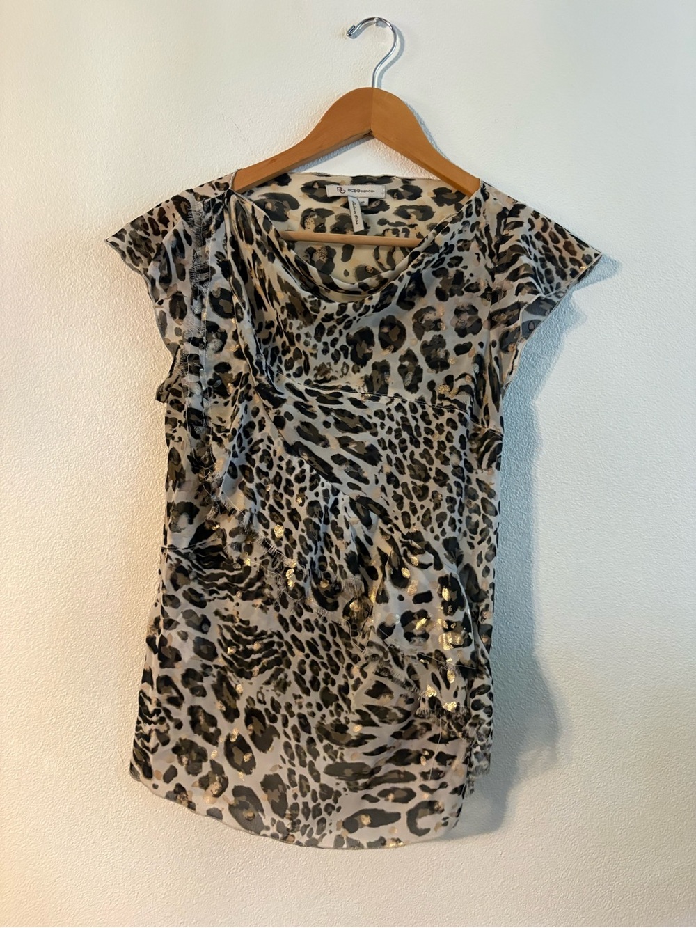 BCBGeneration Leopard Print Cap Sleeve Top with Gold Accents